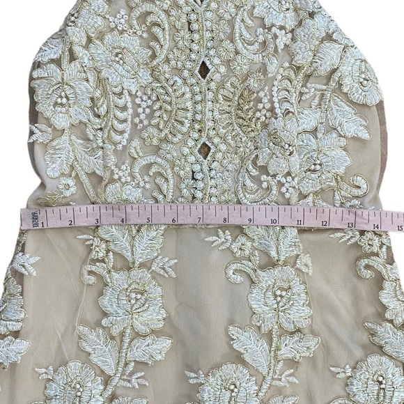 NWT Kim Cine Gold Lace Floral Backless Dress Women's S Wedding Formal Prom Dance - Picture 6 of 10